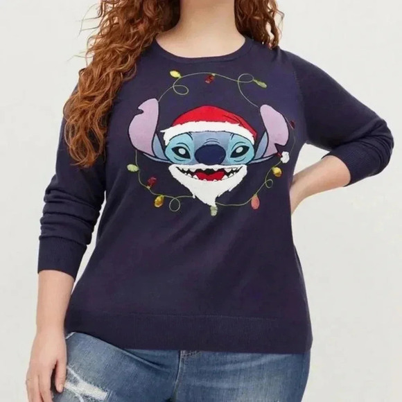 Torrid Sweater Christmas Disney Lilo & Stitch Santa Sequins Plus Size 0 - Picture 1 of 7